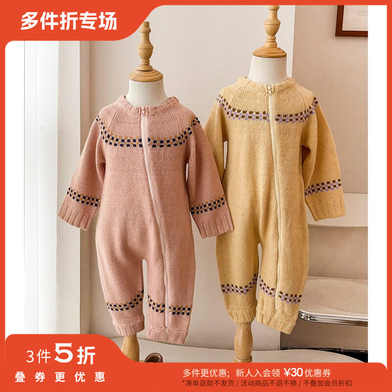 3件5折 Little家现货 日本And Pal FW25秋冬儿童针织爬服连体衣