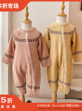 3件5折 Little家现货 日本And Pal FW25秋冬儿童针织爬服连体衣