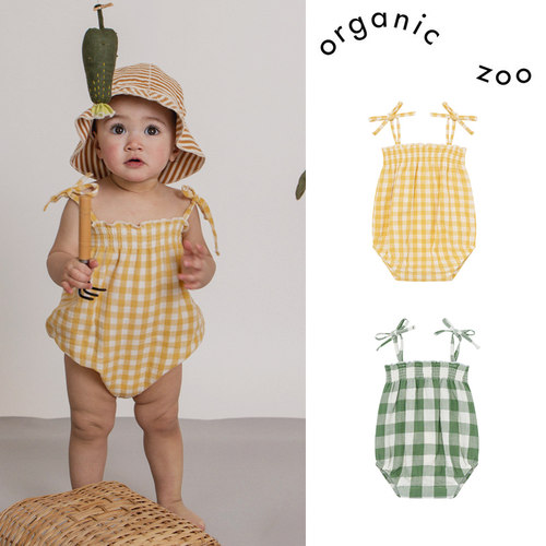 Little家现货 organic zoo SS26春夏儿童轻薄透气格子吊带包屁衣