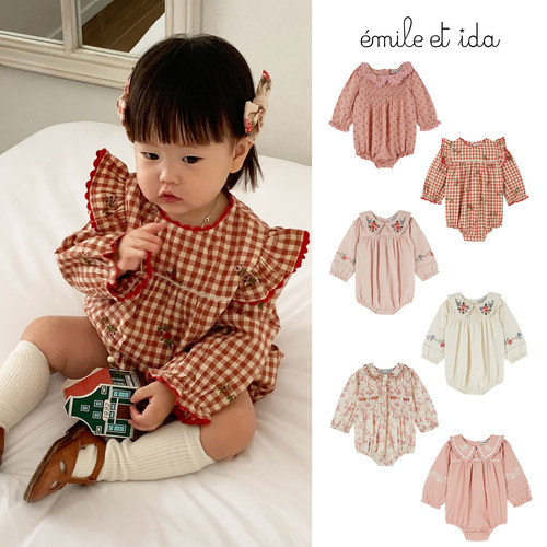 新Little现货 法国emile et ida FW26秋冬女宝幼童印花长袖包屁衣
