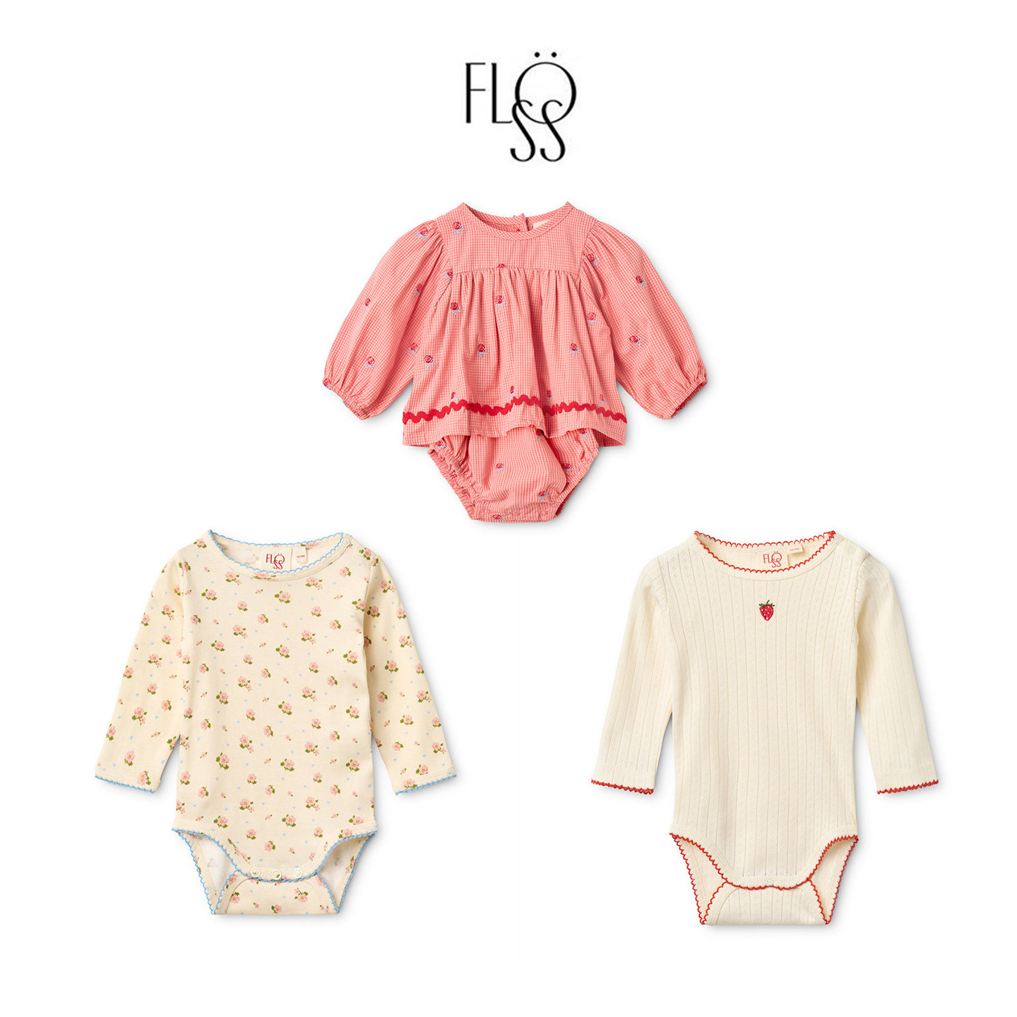 Little现货 丹麦 floess FW26秋冬女宝花朵长袖圆领纯棉包屁衣