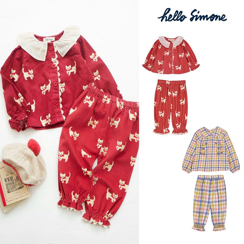 Little现货法国 hello simone FW26女宝小狗上衣裤子套装12-24M