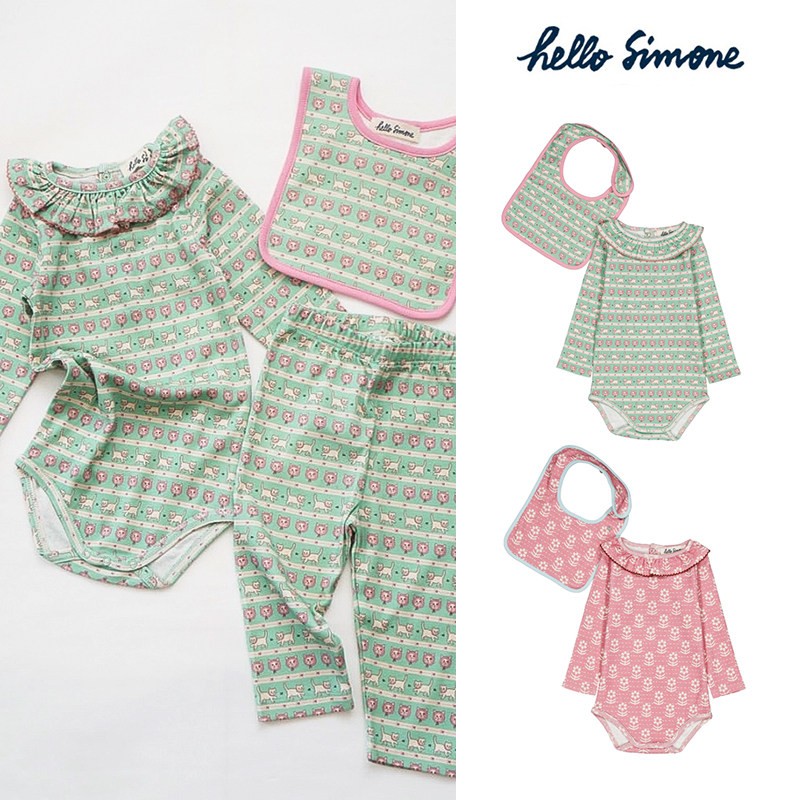 Little现货 法国hello simone FW26宝宝长袖包屁衣口水巾套装