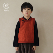 Little现货 满呐FW25秋冬红色宽边棉袄马甲男女童拜年服