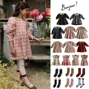 FW25女宝复古印花连衣裙袜子 法国bonjour Little现货