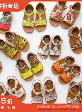 3件5折 Little现货法国POM D'API SS25儿童百搭菠萝花朵包跟凉鞋