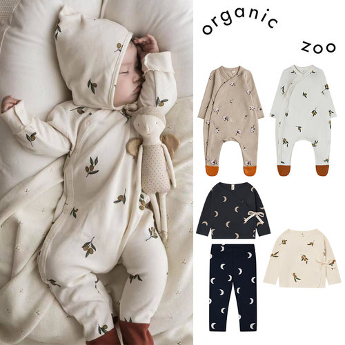 little家现货organic zoo SS26新生儿侧开襟长袖连体衣上衣打底裤