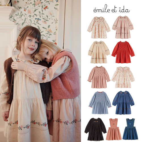 补Little现货 法国emile et ida FW26女宝长袖碎花连衣裙100棉
