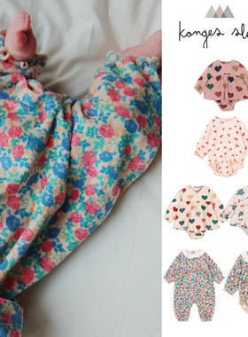 到手5ZLittle丹麦Konges Slojd秋冬FW25女宝长袖碎花包屁衣连体衣