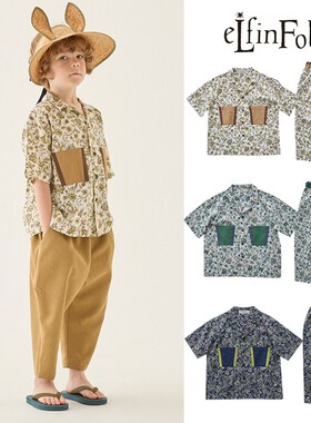 6Z 现货Little日本elfinfolk SS25男女宝复古纯棉衬衫裤套装