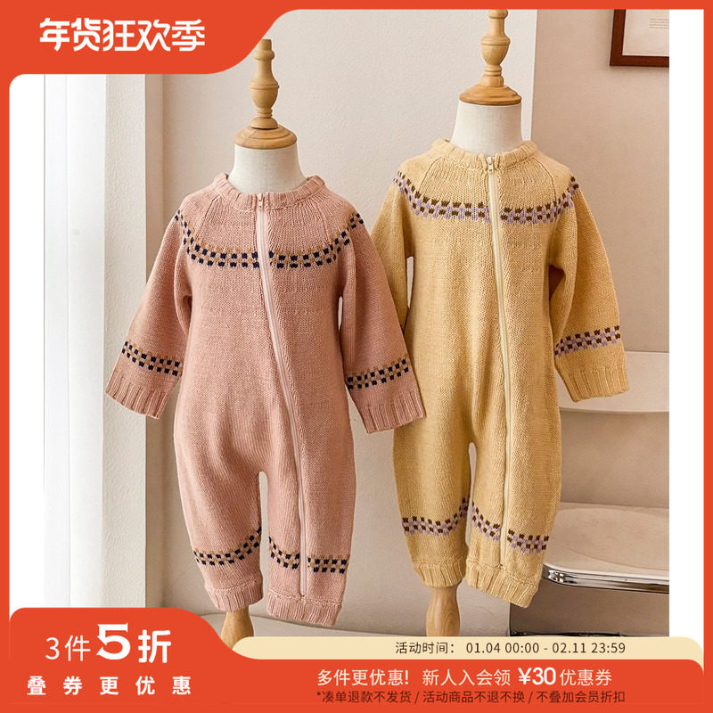 3件5折 Little家现货 日本And Pal FW25秋冬儿童针织爬服连体衣