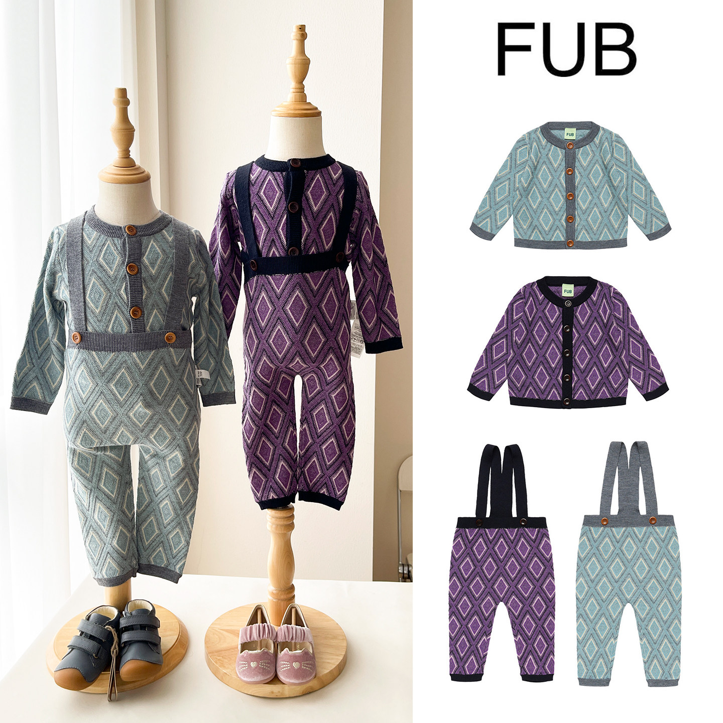 Little现货 丹麦FUB FW26秋冬宝宝针织开衫针织背带裤baby