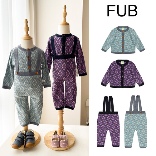 Little现货 丹麦FUB FW26秋冬宝宝针织开衫针织背带裤baby