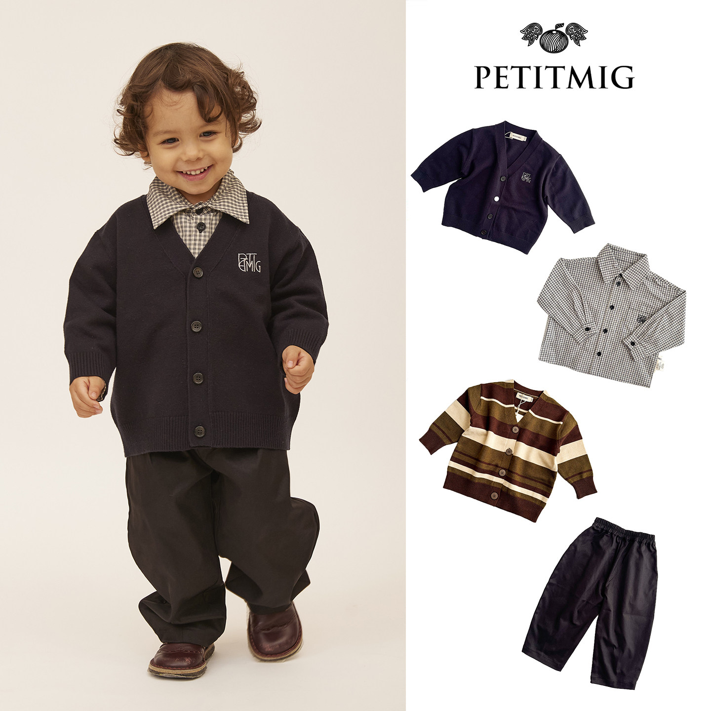 Little现货 日本Petitmig FW26中性男女宝针织开衫毛衣衬衫长裤