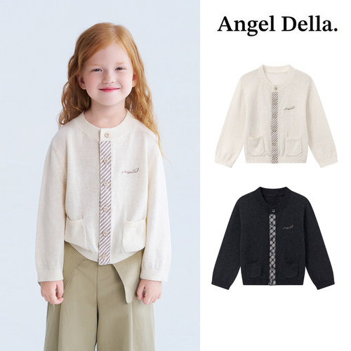 Little现货 日本Angel della FW26秋冬儿童刺绣混纺针织开衫外套