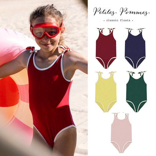 Little现货 Petites Pommes SS26春夏女童复古纯色系带连体泳衣