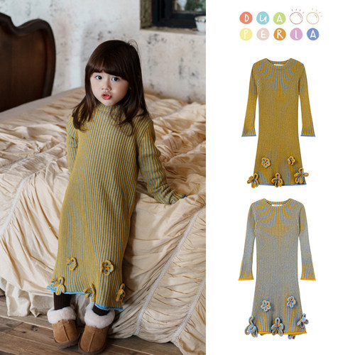 Little家 Dua perla FW25新款女童韩系日常手钩花连衣裙