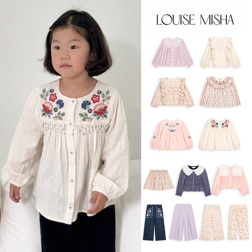 补Little家 法国louise misha FW26秋冬女宝刺绣上衣半裙牛仔裤