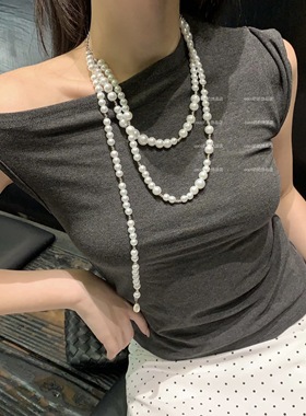 人鱼眼泪 /纯白珍珠渐变不规则项链多种佩戴方式锁骨链日常设计女