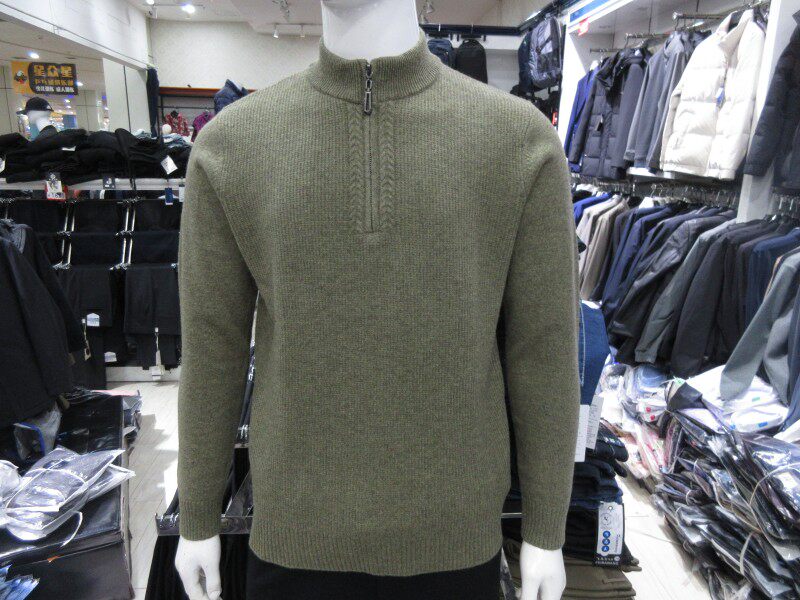 2023培罗蒙冬装新款 男卡其色拉链领休闲纯羊毛衫 专柜正品83759