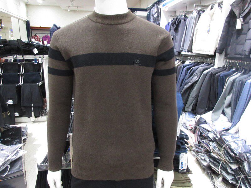 2023培罗蒙冬装新款 男圆领休闲条纹厚羊毛衫 专柜正品83737