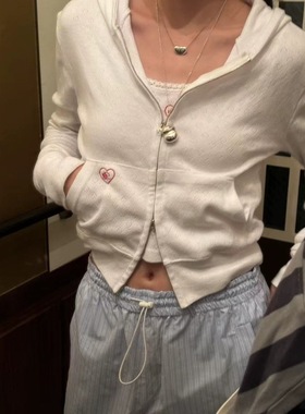 现货PREON工厂自制秋新爱心镂空刺绣拉链连帽短款卫衣ribbonbit