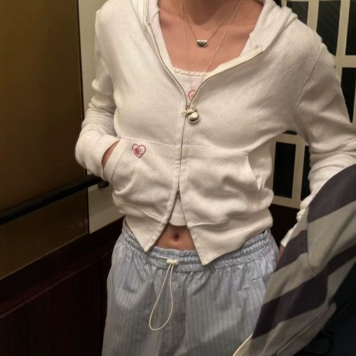 现货PREON工厂自制秋新爱心镂空刺绣拉链连帽短款卫衣ribbonbit