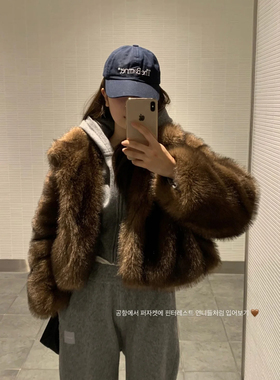 现货PREON工厂自制秋冬保暖富贵气质仿皮草短款外套八奶风两色