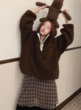 现货PREON工厂自制秋冬保暖羊羔毛摇粒绒套头卫衣外套