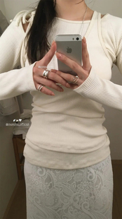 PREON工厂自制早春新款设计感白色叠穿镂空系带长袖t恤背心monoha