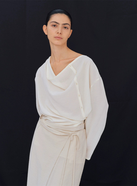 PREON工厂自制早春新款慵懒松弛荡领前后两穿设计感衬衫moia同款