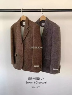现货PREON工厂自制秋冬新款经典花呢羊毛西装外套underson同款