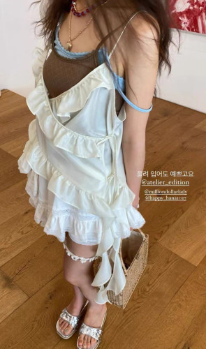PREON工厂自制夏季新款绝美荷叶边上衣百搭花边打底吊带atelier
