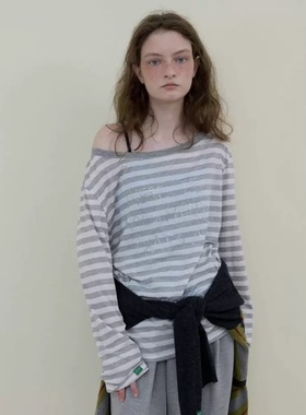 现货PREON工厂自制新款休闲露肩烫钻百搭长袖t恤nocontent同款