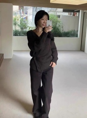 现货PREON工厂自制秋冬新款通勤百搭暖棕色系宽松直筒休闲裤moia