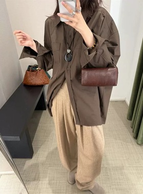 现货PREON工厂自制秋季新款休闲宽松通勤百搭巧克力色衬衫ethos