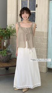 薄透半裙 气质蕾丝拼接系带长款 PREON工厂自制夏季 via同款