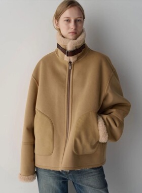 现货PREON工厂自制冬季新款时髦休闲老钱风仿皮毛一体外套facade