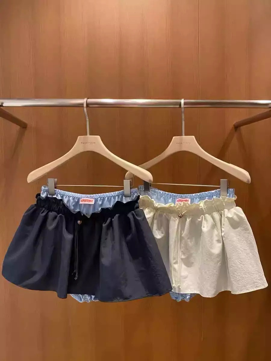 现货PREON工厂自制夏季新款可爱假两件抽绳撞色半裙repertory风