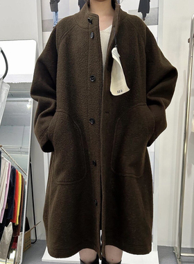 现货PREON工厂自制秋冬保暖设计感斗篷款羊毛呢大衣外套ethos同款