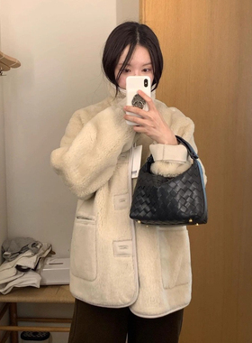 现货PREON工厂自制秋冬monoha同款两面穿保暖仿皮毛一体宽松外套