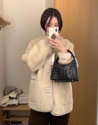 现货PREON工厂自制秋冬monoha同款两面穿保暖仿皮毛一体宽松外套