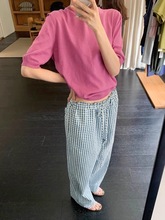 现货PREON工厂自制夏季新款松弛感系带格纹宽松休闲长裤moondal