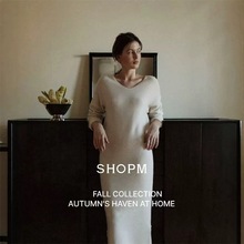 现货PREON工厂自制秋季新款温柔优雅纯色针织长袖连衣裙shopm同款