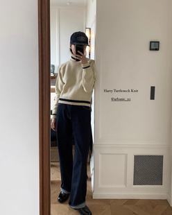 现货PREON工厂自制秋冬新款100羊毛高领撞色针织毛衣urbanic30风