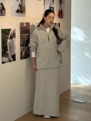 陆续PREON工厂自制秋冬新款百搭休闲立领抓绒上衣长半裙monoha风