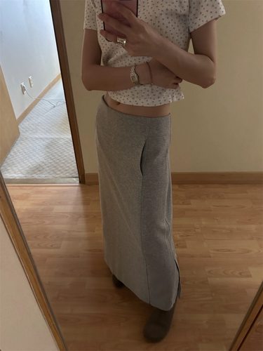 现货PREON工厂自制秋季新款时髦松弛感灰色极简风长半裙ribbonbit