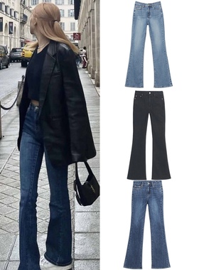 现货发PREON修身显瘦三色高腰弹力微喇牛仔长裤rose Jennie同款