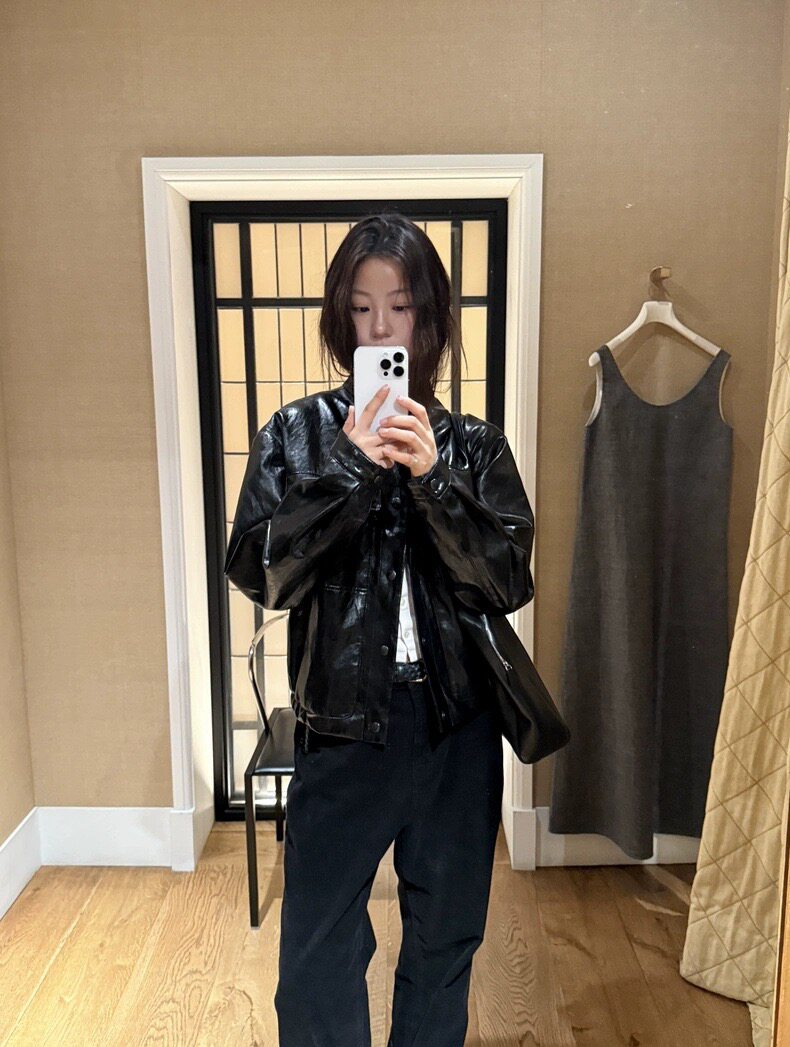 现货PREON工厂自制秋冬新款经典复古立领黑色亮面皮衣外套八奶