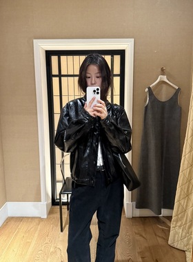 现货PREON工厂自制秋冬新款经典复古立领黑色亮面皮衣外套八奶